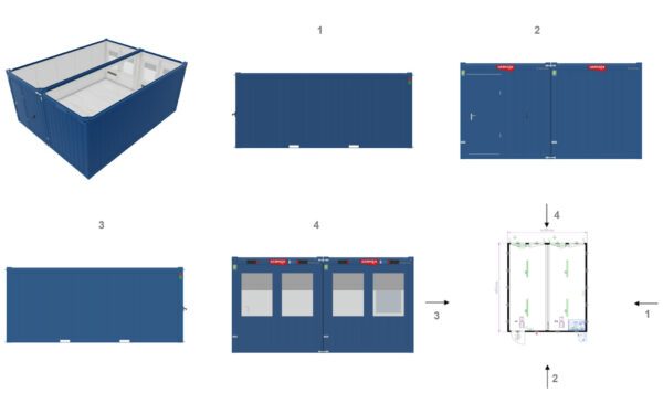 Kantoorunit met 2 kopramen, keuken en toilet - 6x2,5 meter - Afbeelding 3