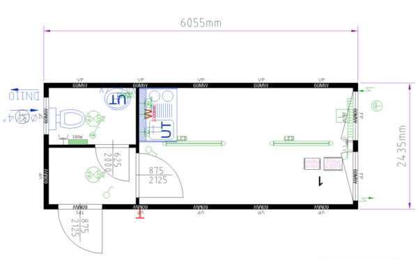 Kantoorunit met 2 zijramen links, keuken - 6x2,5 meter - Afbeelding 3