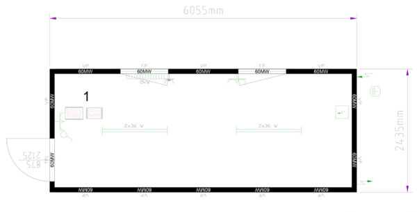 Kantoorunit met 2 zijramen links - 6x2,5 meter - Afbeelding 3